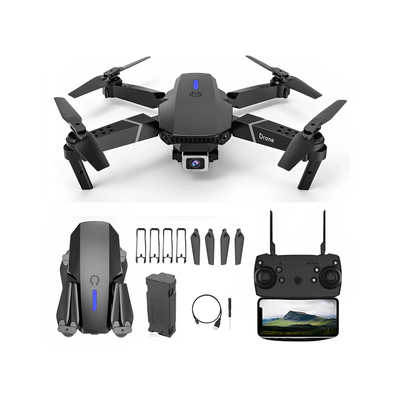 MLB-E88 Pro Drone with Camera WiFi FPV 1080P HD Dual Foldable RC Quadcopter