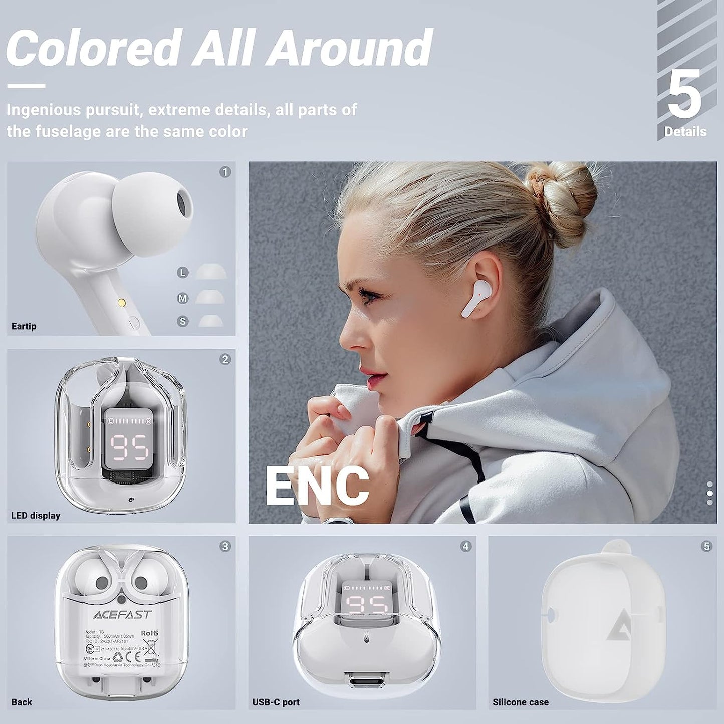 Molbin M1 Ultra Wireless Earbuds with ENC Noise Canceling Translucent Earphones