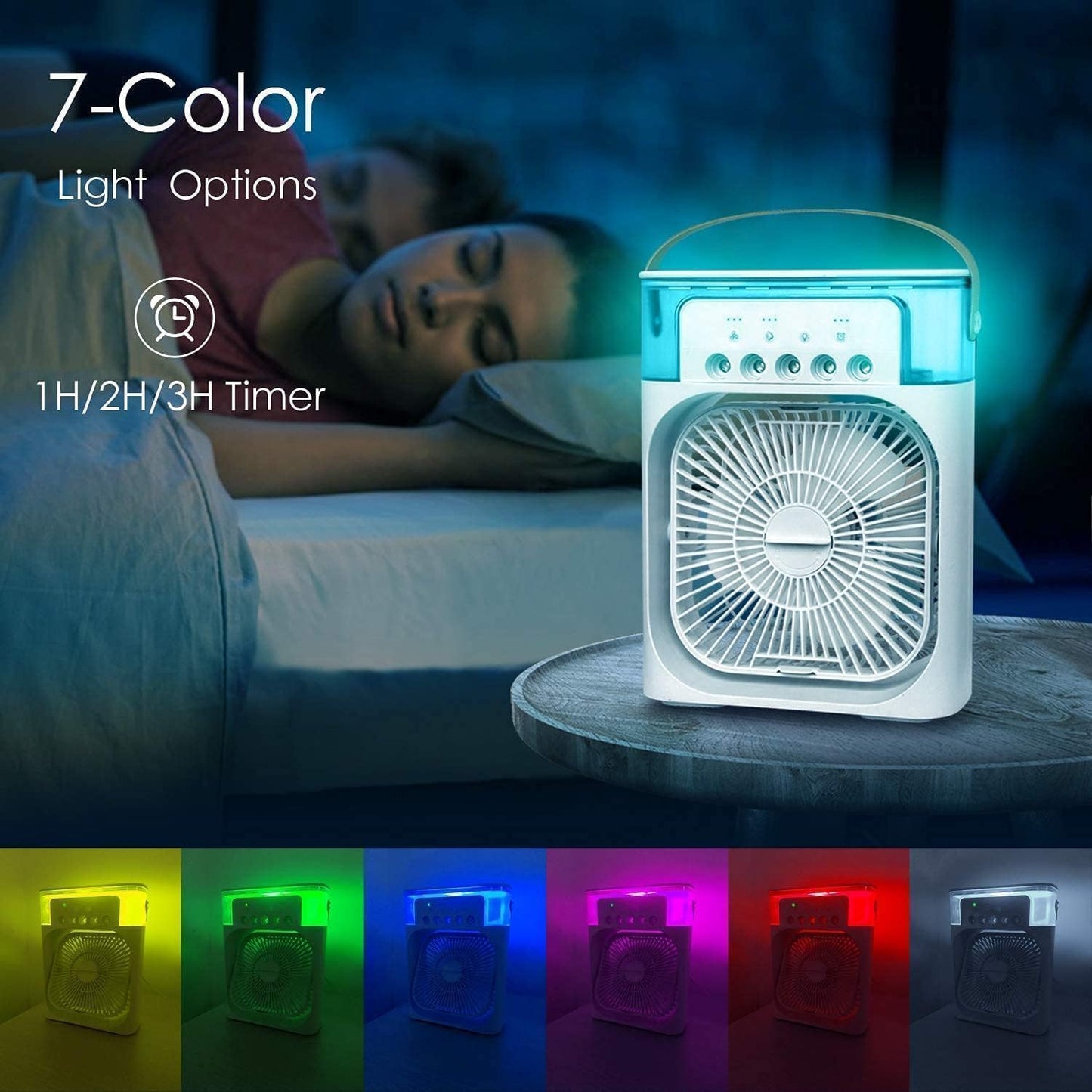 Portable Air Cooler Fan with Water Tank & USB Power - Mini Personal Evaporative Cooler with 3 Speeds, Mist Humidifier, LED Light, Quiet Cooling for Home, Office, Bedroom