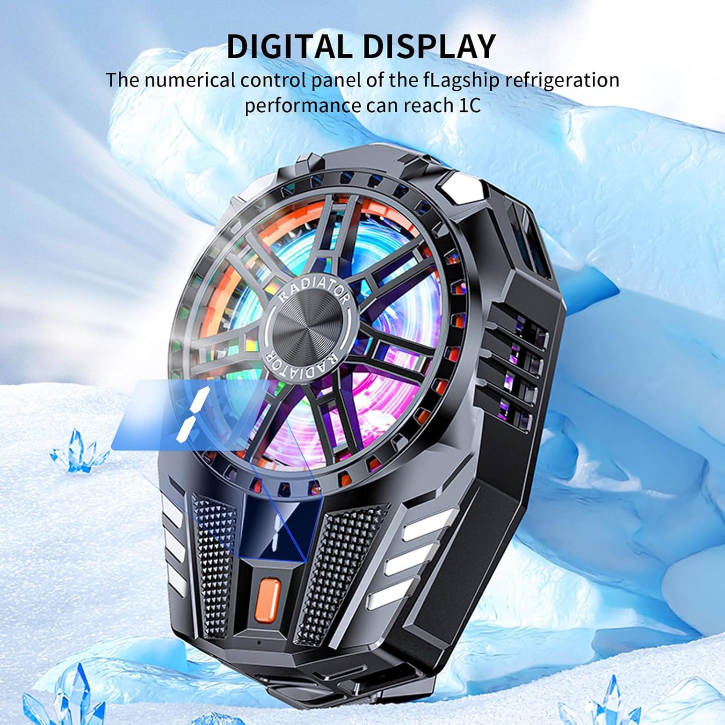 Mobile Cooling Pad |Mobile Cooler | Gaming Fan | for Instant Cooling Advanced Refrigeration Chip & LED Temperature Display Compatible for Android and iPhones - (Black)