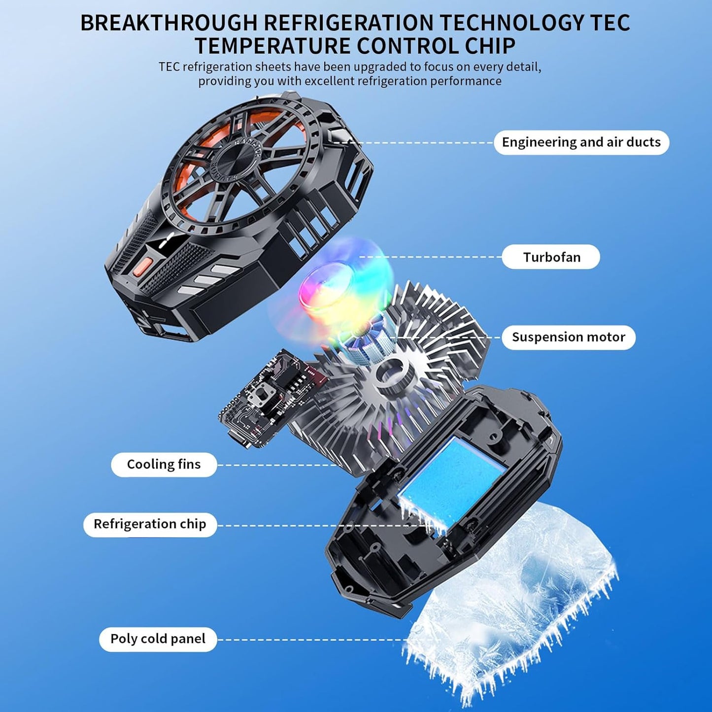 Mobile Cooling Pad |Mobile Cooler | Gaming Fan | for Instant Cooling Advanced Refrigeration Chip & LED Temperature Display Compatible for Android and iPhones - (Black)