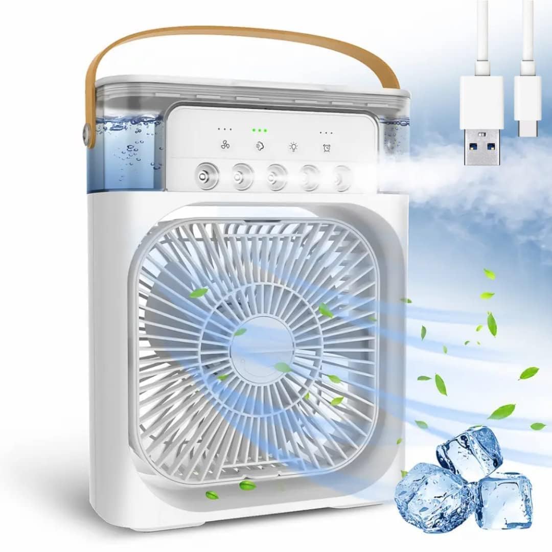 Portable Air Cooler Fan with Water Tank & USB Power - Mini Personal Evaporative Cooler with 3 Speeds, Mist Humidifier, LED Light, Quiet Cooling for Home, Office, Bedroom