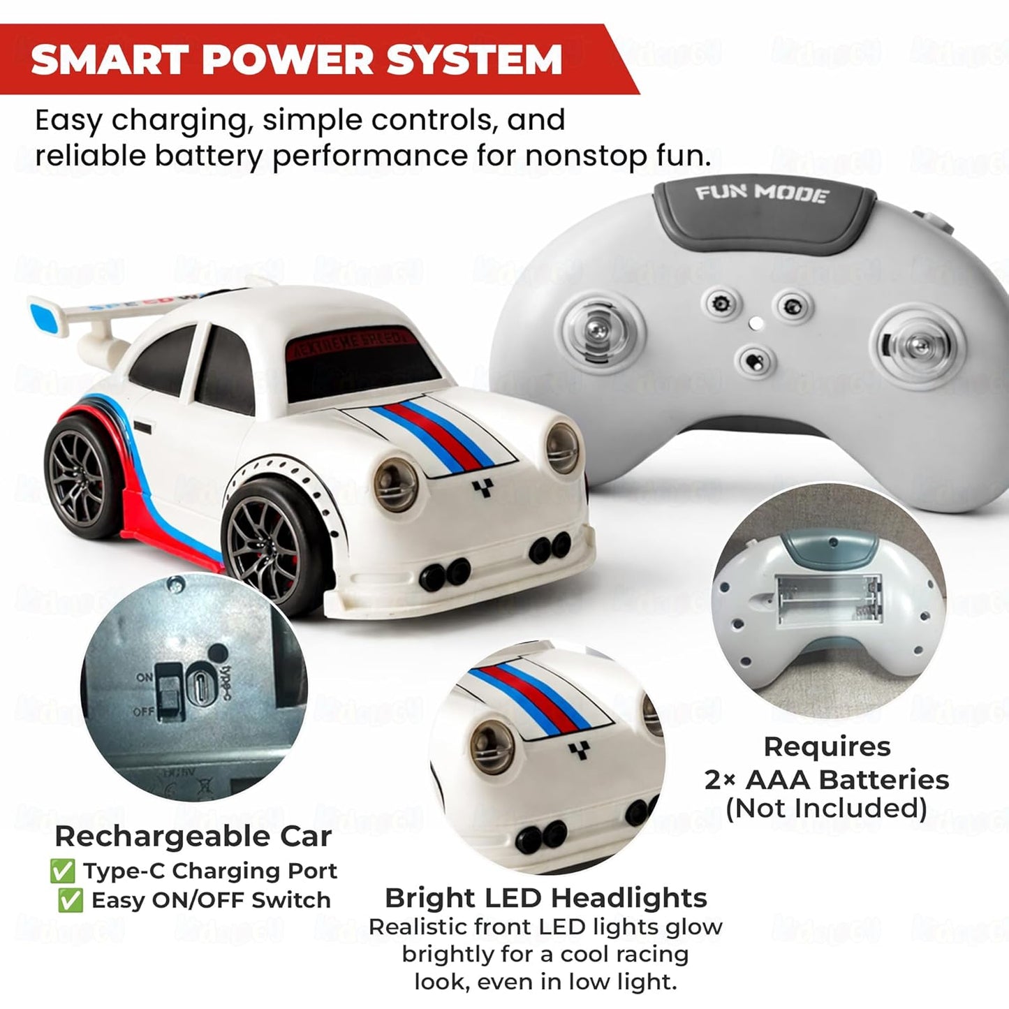 Mini Drifting RC Car | Remote Control Racing Car with LED Lights Sound Effects | 360° Spins Follow and Escape Modes Sensor Control Auto Demo Toy Vehicle for Boys & Girls