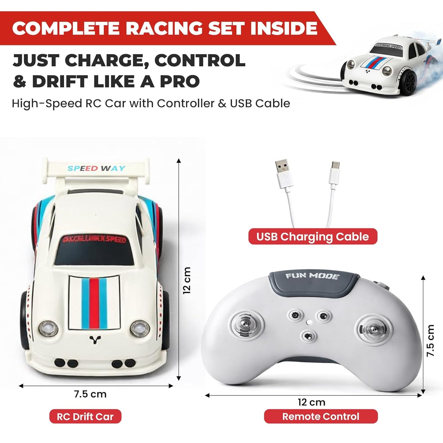 Mini Drifting RC Car | Remote Control Racing Car with LED Lights Sound Effects | 360° Spins Follow and Escape Modes Sensor Control Auto Demo Toy Vehicle for Boys & Girls