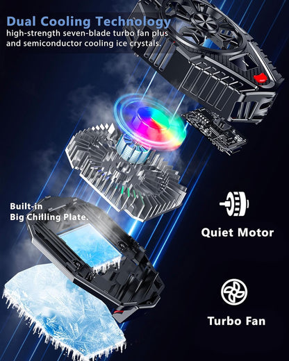 Mobile Cooling Pad |Mobile Cooler | Gaming Fan | for Instant Cooling Advanced Refrigeration Chip & LED Temperature Display Compatible for Android and iPhones - (Black)