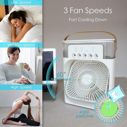 Portable Air Cooler Fan with Water Tank & USB Power - Mini Personal Evaporative Cooler with 3 Speeds, Mist Humidifier, LED Light, Quiet Cooling for Home, Office, Bedroom