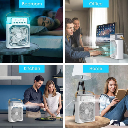 Portable Air Cooler Fan with Water Tank & USB Power - Mini Personal Evaporative Cooler with 3 Speeds, Mist Humidifier, LED Light, Quiet Cooling for Home, Office, Bedroom