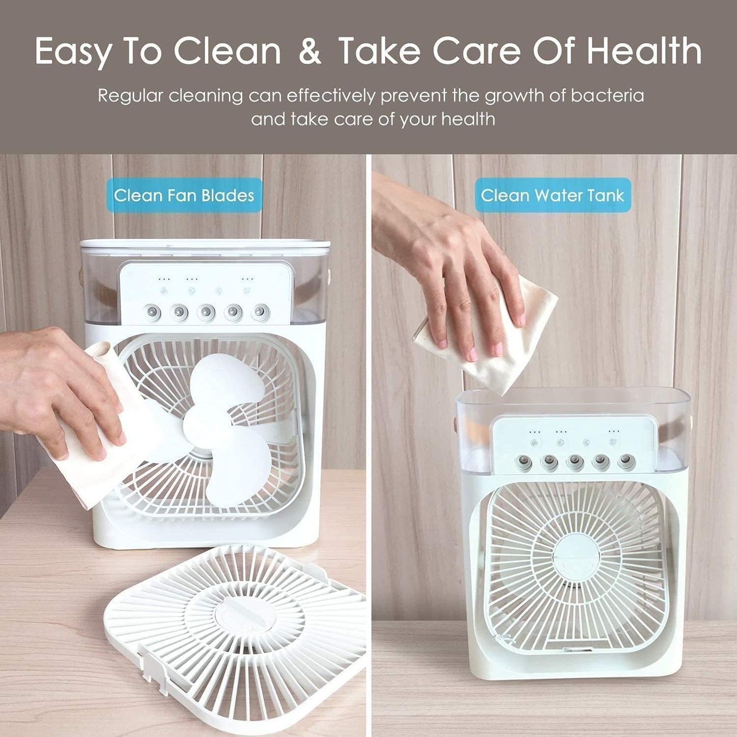 Portable Air Cooler Fan with Water Tank & USB Power - Mini Personal Evaporative Cooler with 3 Speeds, Mist Humidifier, LED Light, Quiet Cooling for Home, Office, Bedroom