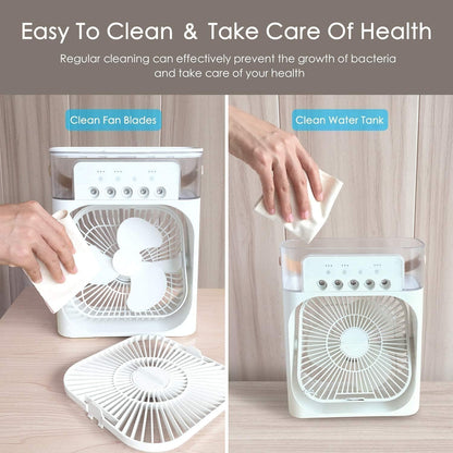 Portable Air Cooler Fan with Water Tank & USB Power - Mini Personal Evaporative Cooler with 3 Speeds, Mist Humidifier, LED Light, Quiet Cooling for Home, Office, Bedroom