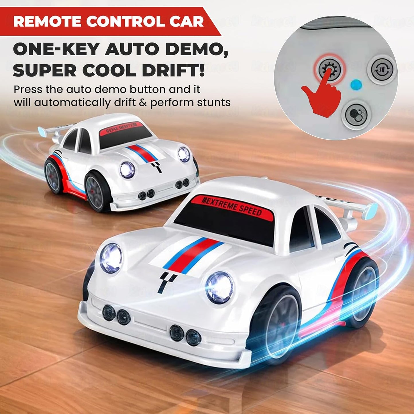 Mini Drifting RC Car | Remote Control Racing Car with LED Lights Sound Effects | 360° Spins Follow and Escape Modes Sensor Control Auto Demo Toy Vehicle for Boys & Girls