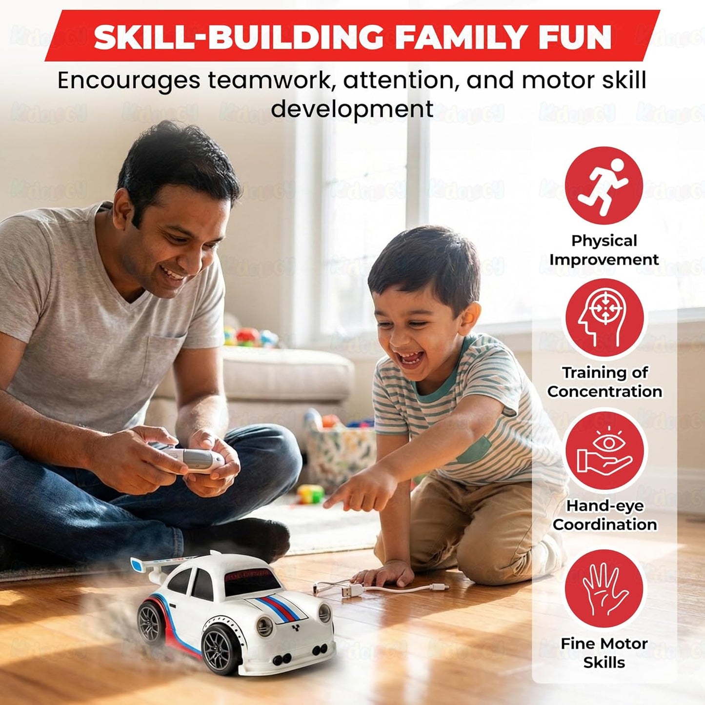 Mini Drifting RC Car | Remote Control Racing Car with LED Lights Sound Effects | 360° Spins Follow and Escape Modes Sensor Control Auto Demo Toy Vehicle for Boys & Girls